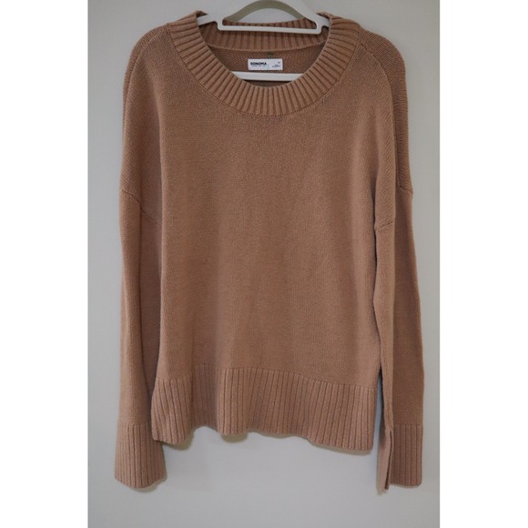 Sonoma Goods For Life Sweaters - Minimalist Neutral Sonoma Shaker Stitch Sweater M Tan Crewneck Side Slit
